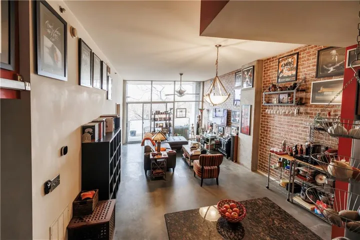Living area with concrete floors