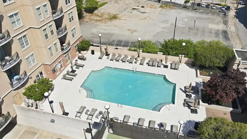 Drone / aerial view of a pool