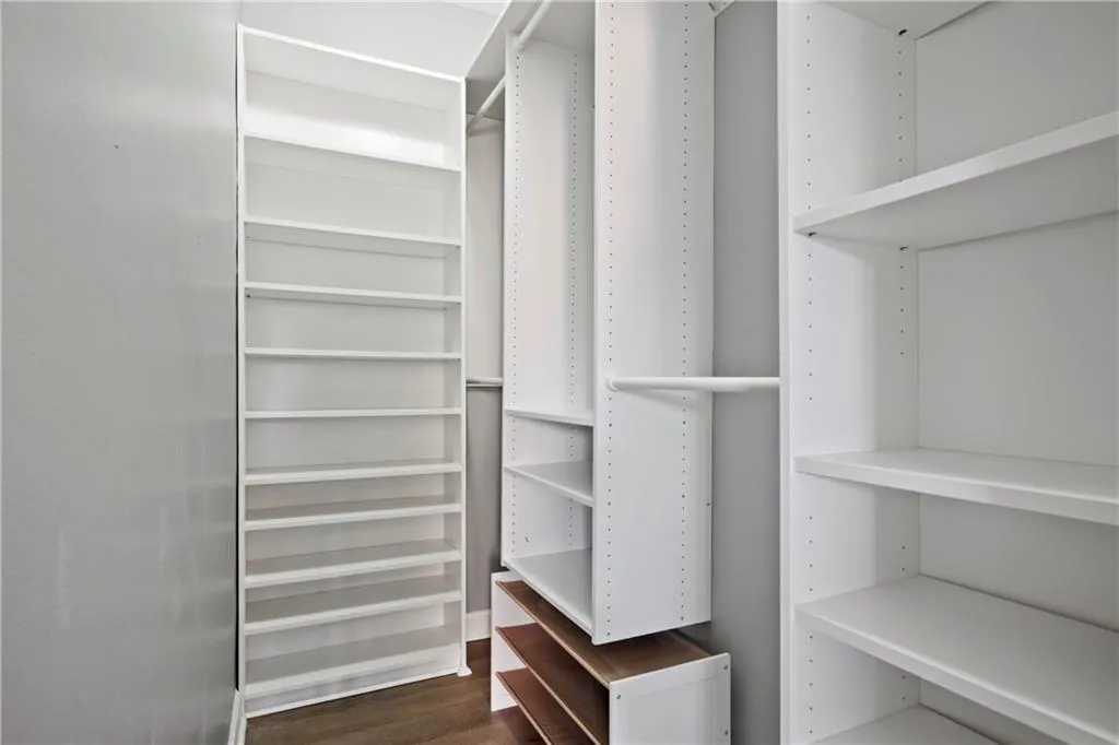 Spacious closet featuring dark hardwood / wood-style floors