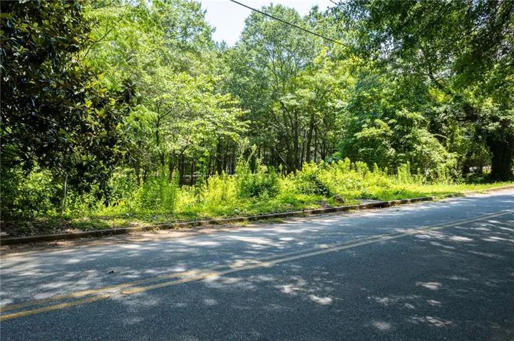 View of asphalt road featuring a wooded view