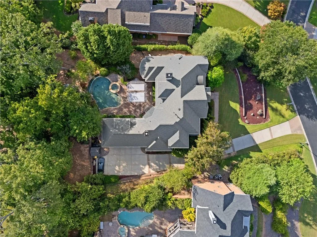 Aerial view of a pool area