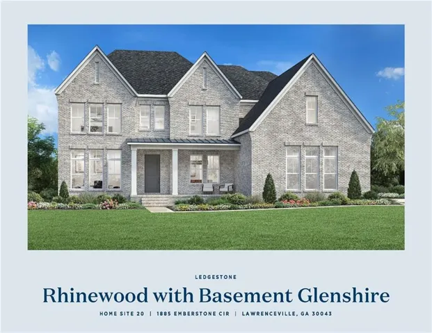 TOLL BROTHERS AT LEDGESTONE.  RHINEWOOD CLASSIC ELEVATION.  THIS HOME WILL BE PAINTED BRICK ACCENTED WITH DOUBLE FRONT DOORS.  Illustrating the exterior of the property at 1885 Emberstone Cir, Lawrenceville, GA 30043
