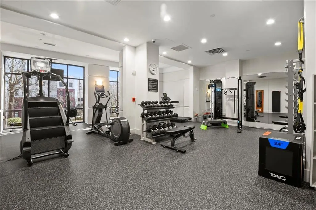 Gym with recessed lighting