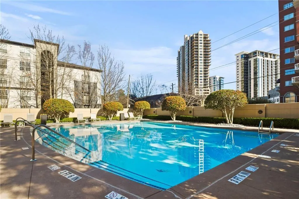 Community pool with fence