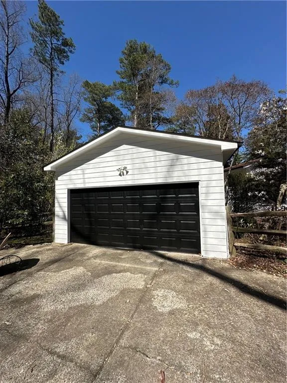 View of detached garage
