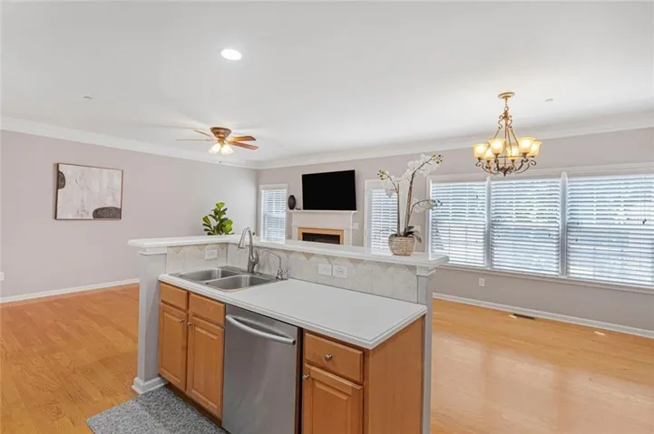 Open kitchen with stone countertops