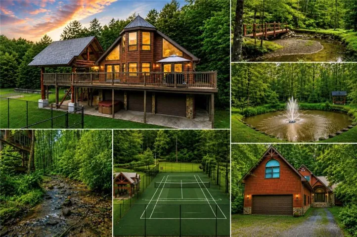 Real Estate Listing Collage. Presenting multiple exterior views and outdoor amenities of the property