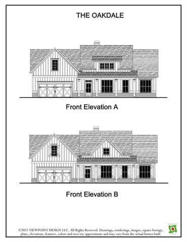 Architectural Drawings. Displaying two front elevation options for the property named "The Oakdale"