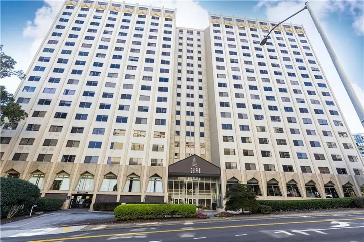 High-rise building with a distinctive architectural facade