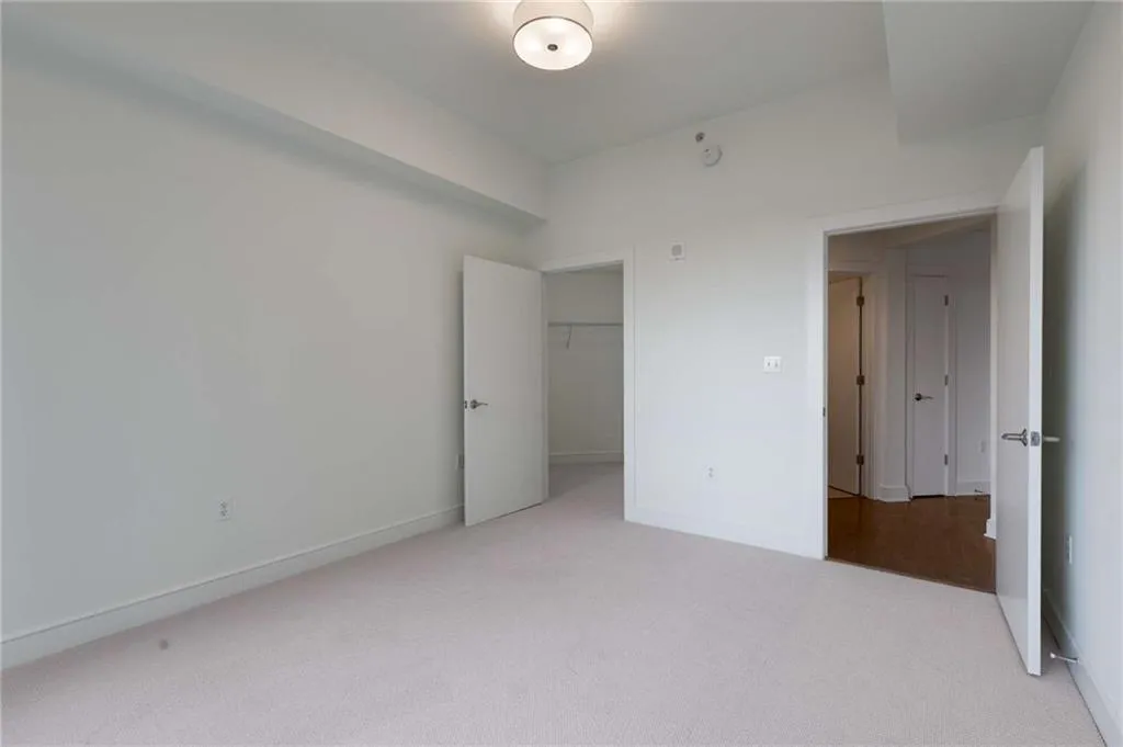 Unfurnished bedroom with a closet, baseboards, carpet floors, and a spacious closet