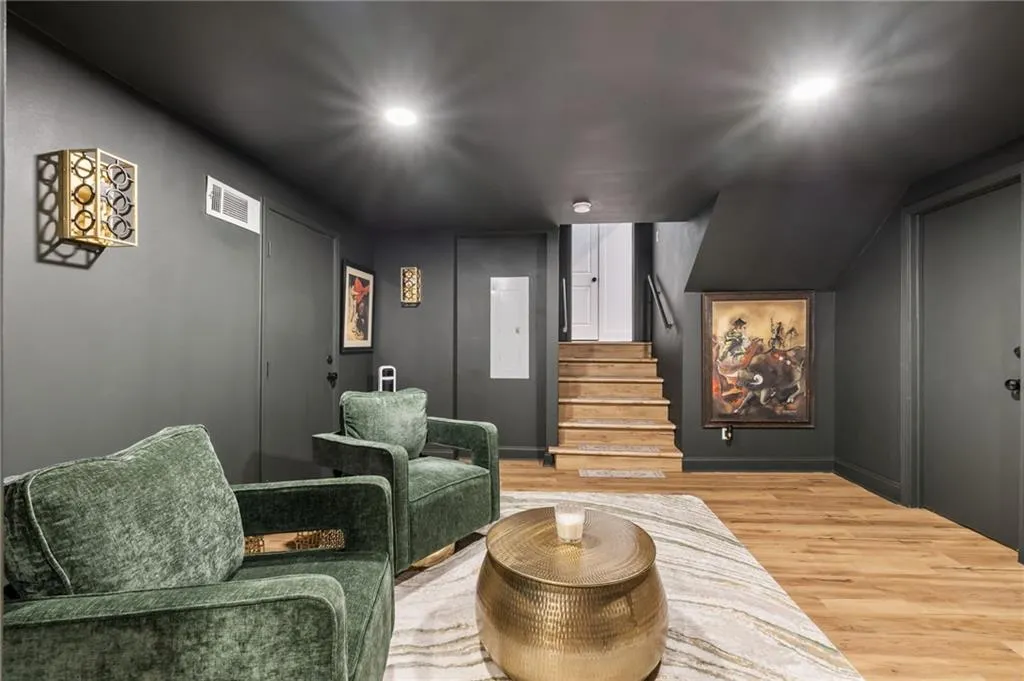 Wood-finish flooring with recessed lighting