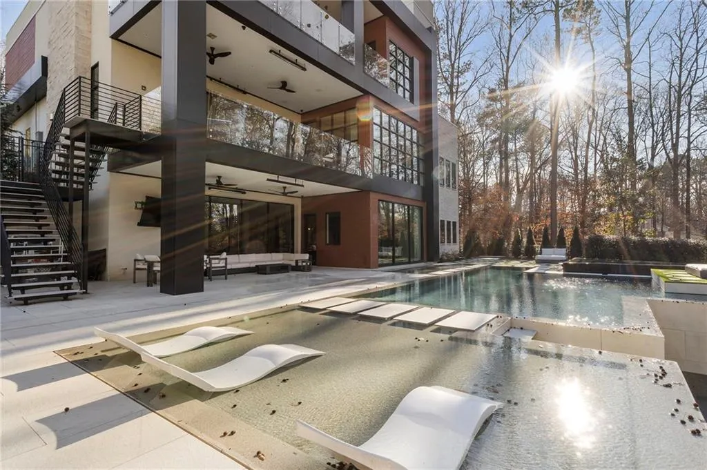 Sun setting over the pool.