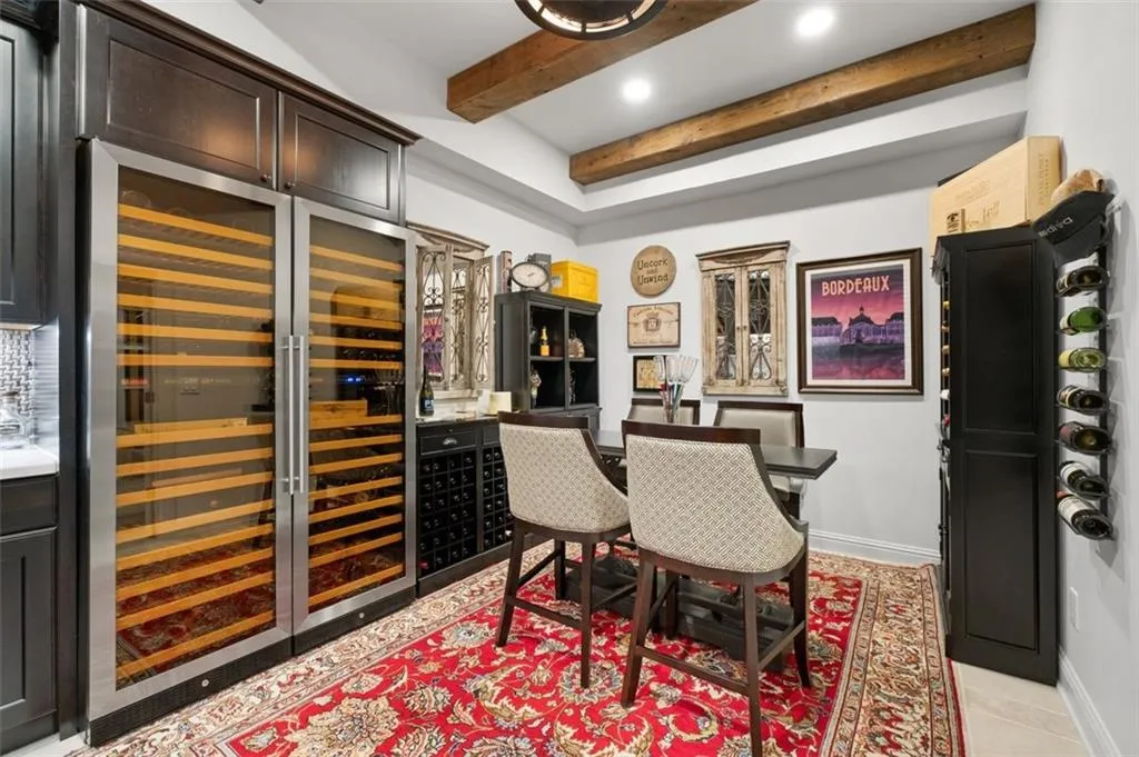 Wine room with beams Wine room with beams