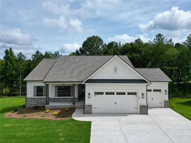 Contemporary single-story residence with a multi-gabled roofline