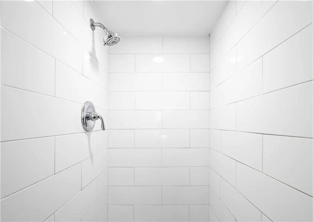 Bathroom view of tiled shower