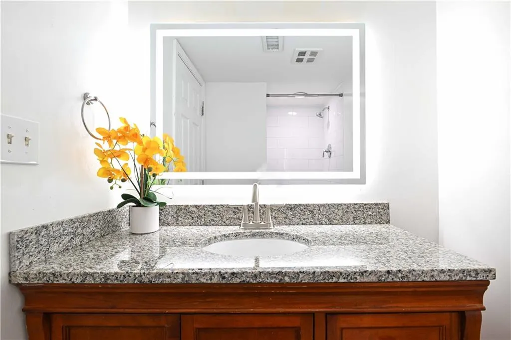 Full bathroom with vanity and a shower