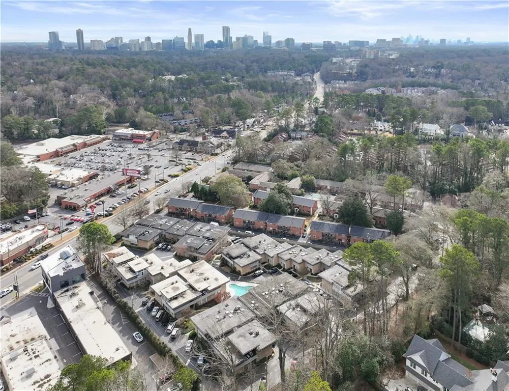 Drone / aerial view of city skyline