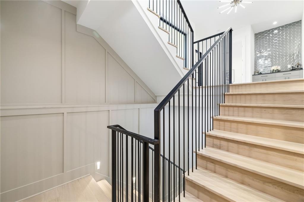 Staircase leading to the unfinished basement.