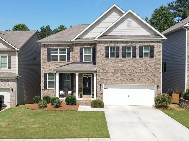 Brick facade with stone accents