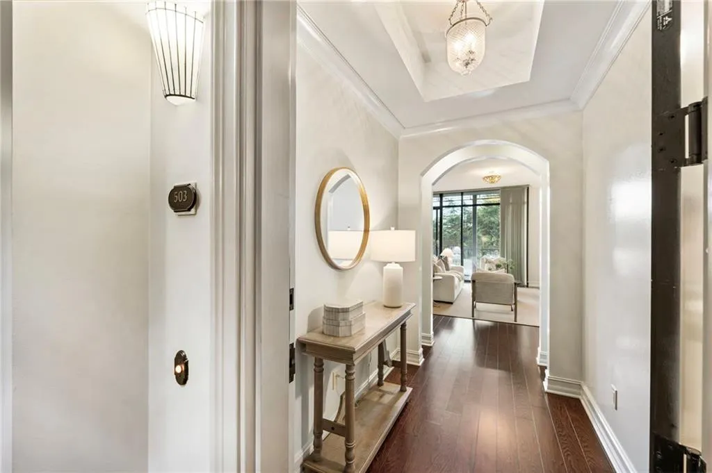 Foyer with High-Gloss Jewel-Box Paint in a soft blue