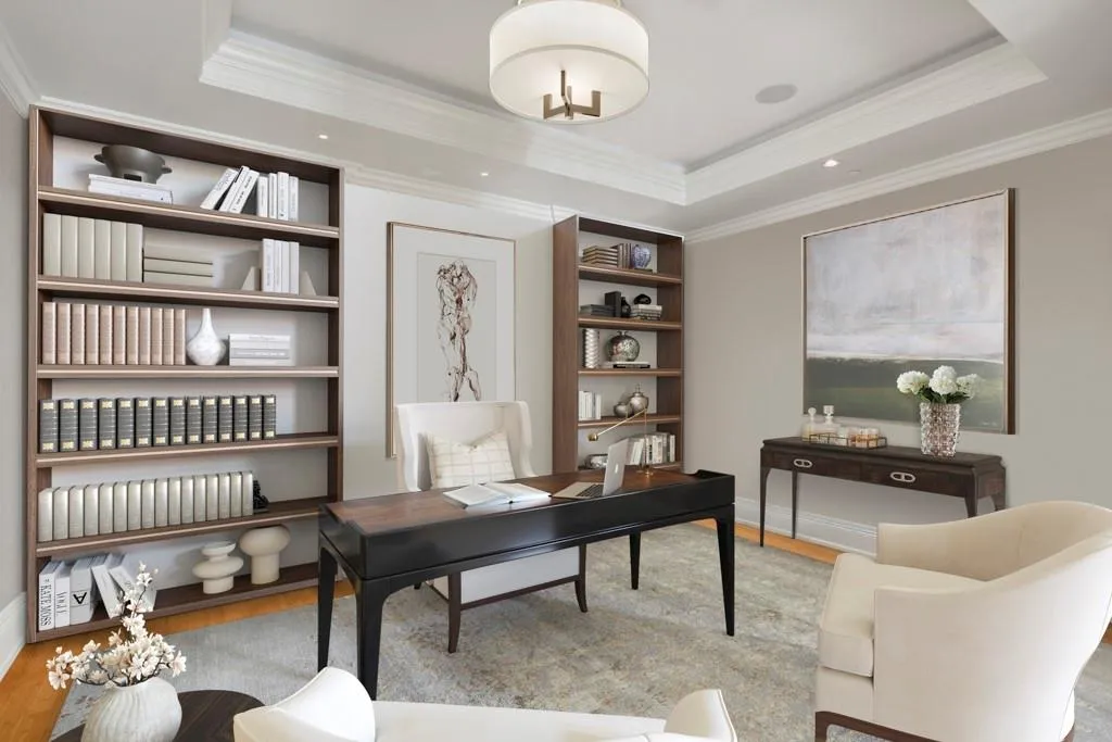 Virtually staged office off primary suite - set up as exercise room