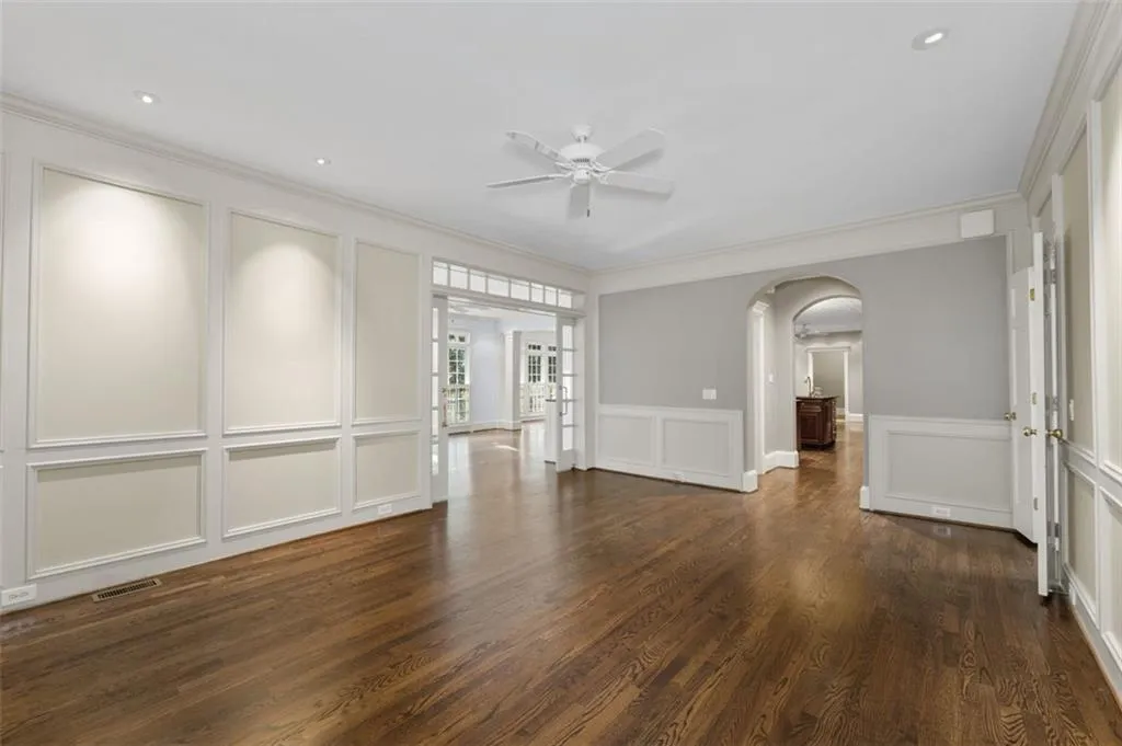 Detailed moldings throughout are classic