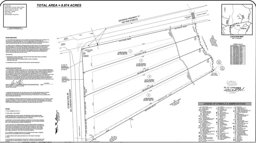Survey Plat. Illustrating the division of the property into multiple parcels with individual acreage details