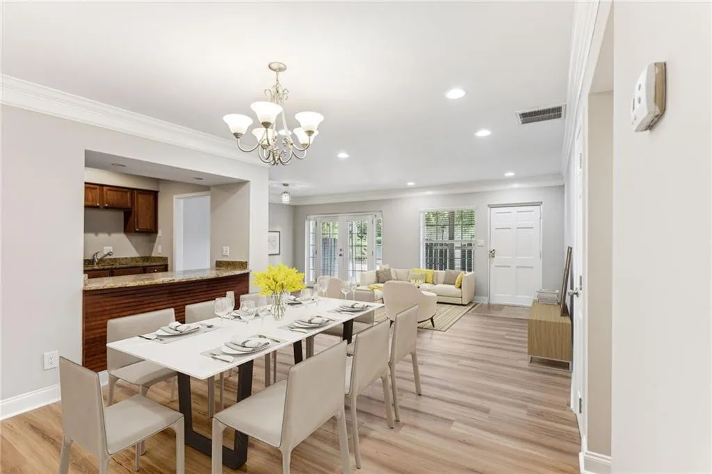 Dining area and great room staged