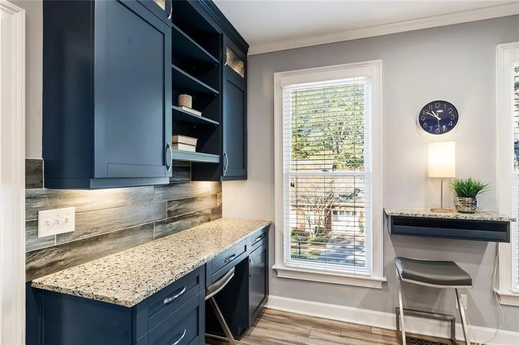 Desk Area with Custom Shelving and Cabinets