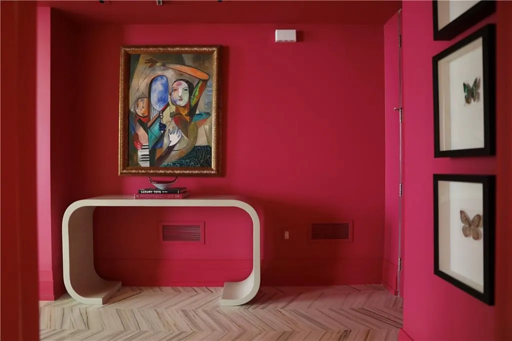 Bathroom featuring parquet floors