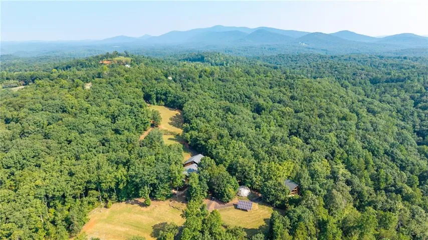 Sprawling rural property showcasing lush, mature tree canopy across multiple cleared meadow sections