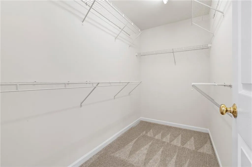 Walk in closet with carpet floors