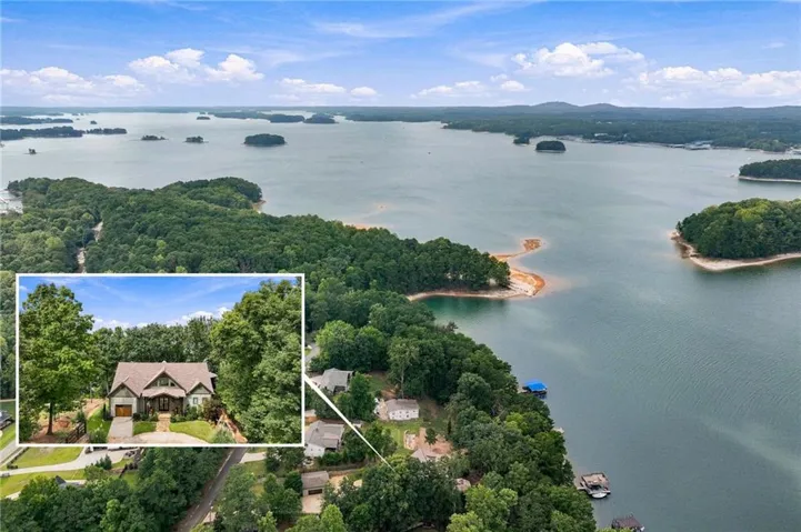 Expansive lake setting with multiple islands and wooded shoreline
