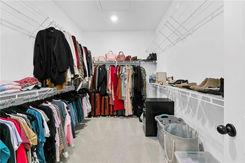 Walk in closet with light carpet