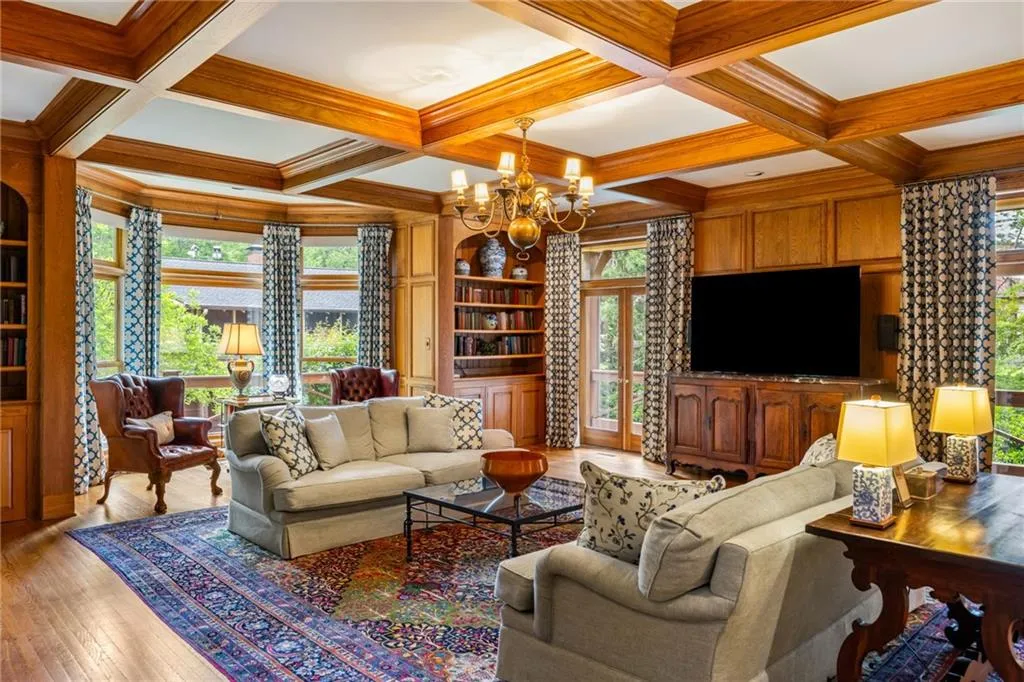 Love the views of the garden, cabin , gazebo and tennis court.