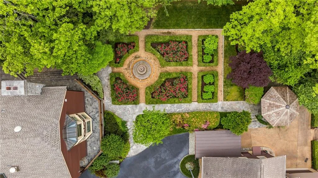 European parterre garden and fountain are spectacular
