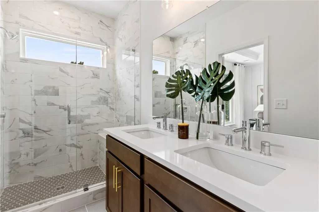 Owner's Bathroom with Dual Sinks and Rainfall Showerhead. Picture of Model Home