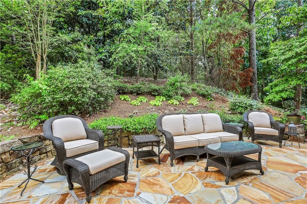 Private patio with wooded view