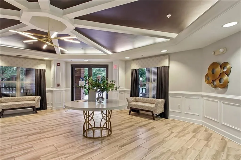 Lobby of concierge stand and reception area in River House