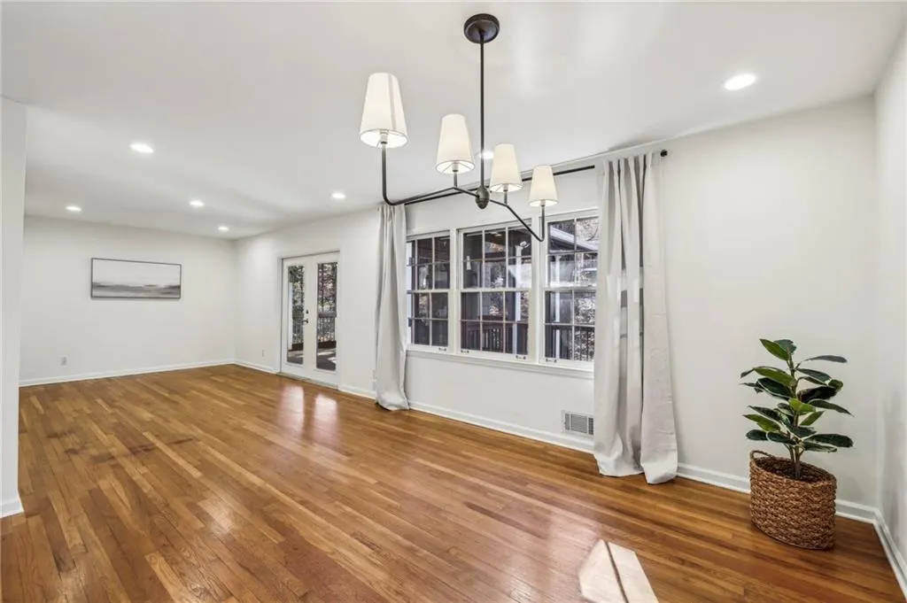 The dining area and living room are open concept