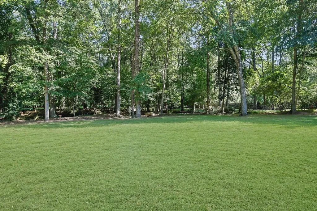 View of grassy yard with view of scattered trees