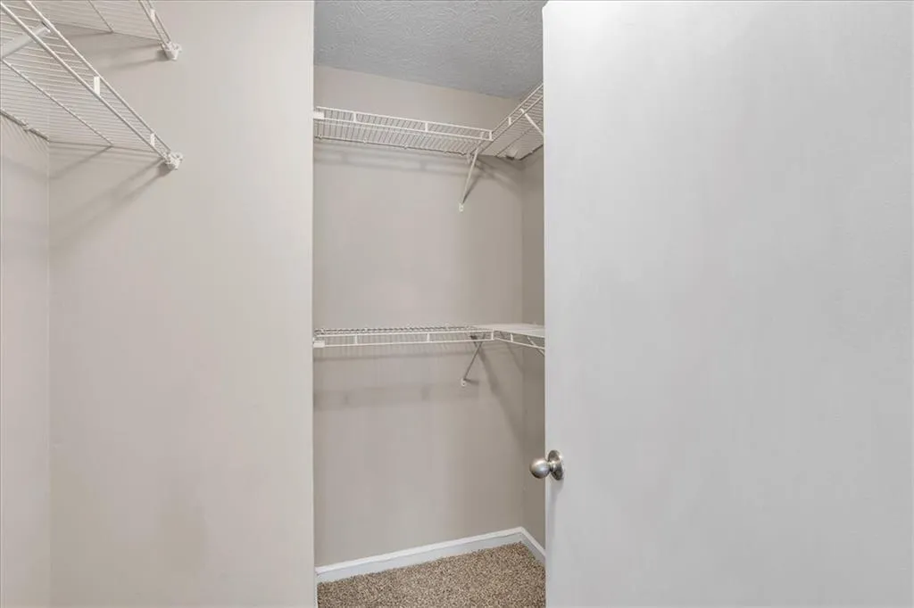 Walk in closet featuring light colored carpet