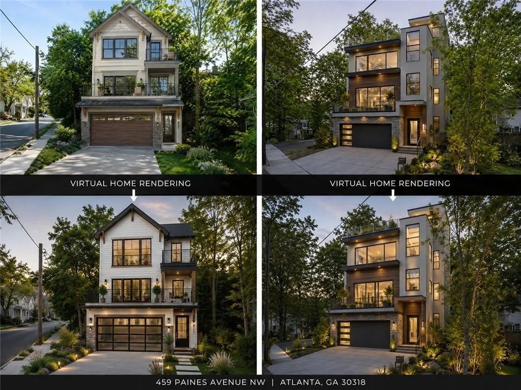 Marketing Advertisement. Displaying virtual home renderings of two distinct property designs at 459 Paines Avenue NW, Atlanta, GA 30318