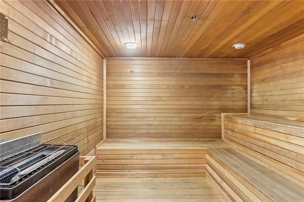 Relaxing sauna with wood ceiling and wood walls