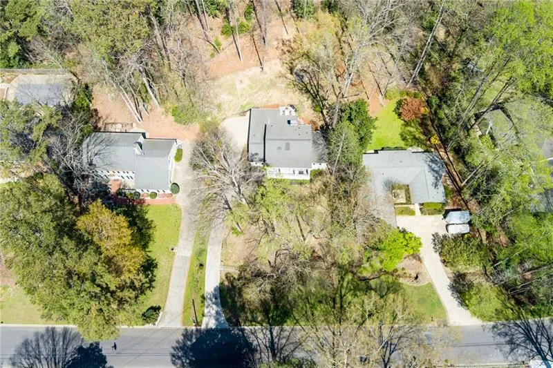 Aerial view of a tree filled landscape