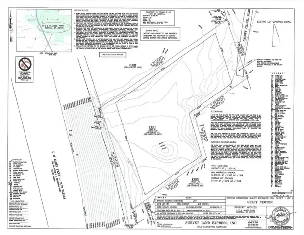 Existing Conditions Survey. Detailing property boundaries, topographic features, and relevant survey notes