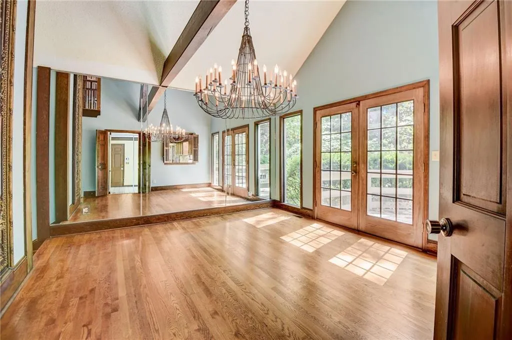 Dining room with french doors leading to deck