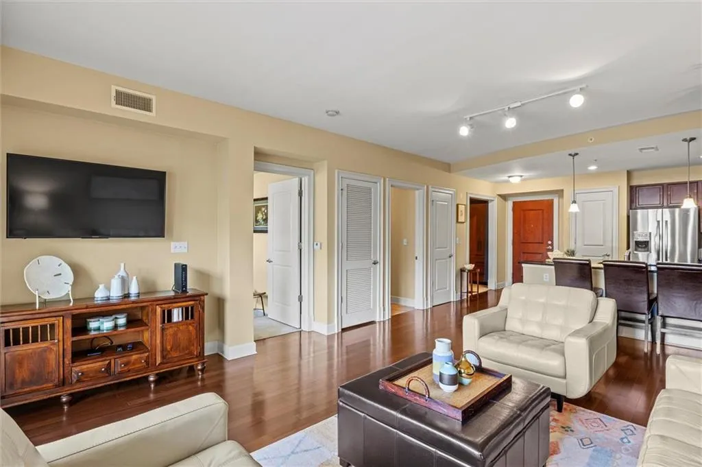 Living room featuring dark hardwood / wood-style floors