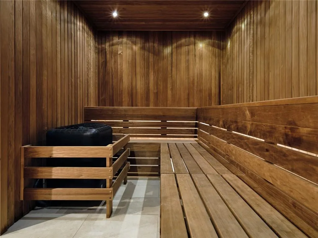 View of sauna with recessed lighting