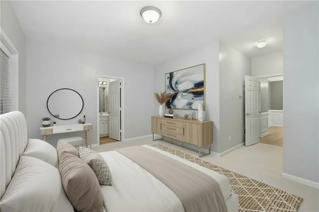Virtual Staging: Bedroom featuring baseboards and light carpet